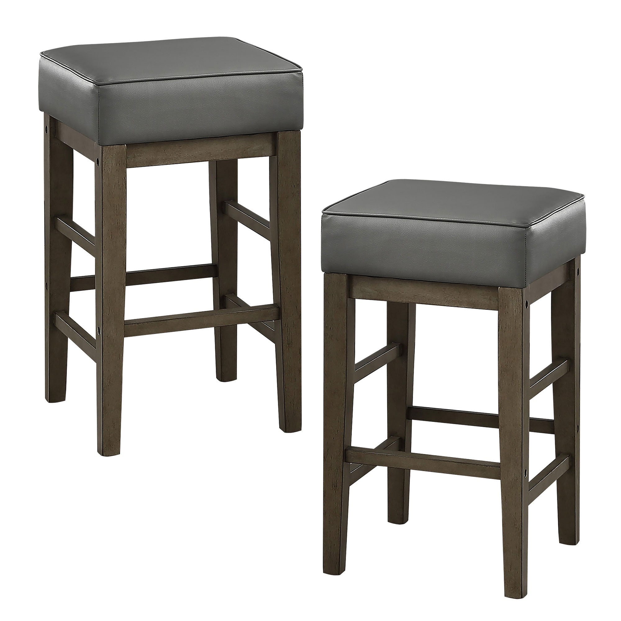 Lexicon 24 Inch Height Wooden Stool Faux Leather Seat Barstool, Gray (Open Box) - VMInnovations