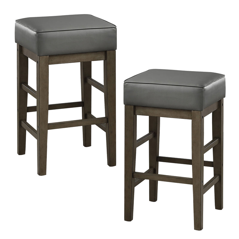 Lexicon 24 Inch Height Wooden Stool Faux Leather Seat Barstool, Gray (Open Box)