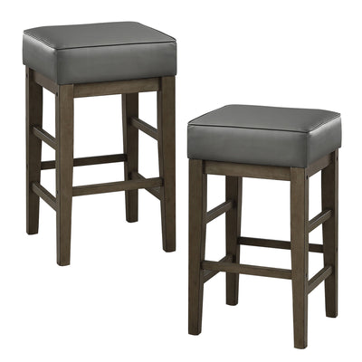 Lexicon 24" Height Wooden Counter Faux Leather Seat Barstool, Grey (2 Pack)