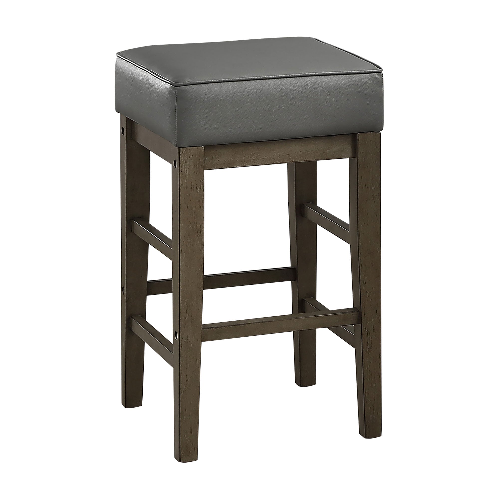 Lexicon 24 Inch Height Wooden Stool Faux Leather Seat Barstool, Gray (Open Box) - VMInnovations
