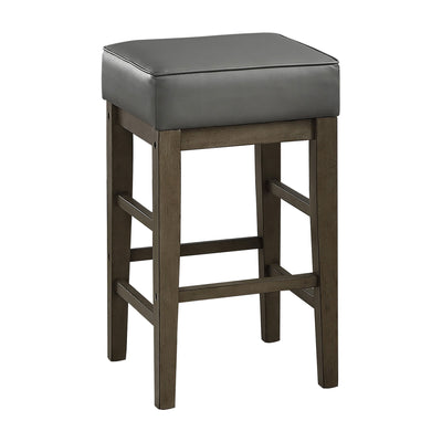 Lexicon 24 Inch Height Wooden Stool Faux Leather Seat Barstool, Gray (Open Box)