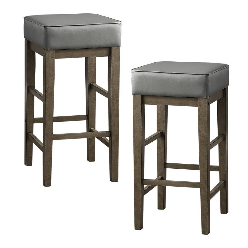 Lexicon 29 Inch Pub Height Wooden Stool Leather Seat Barstool, Gray (Open Box)