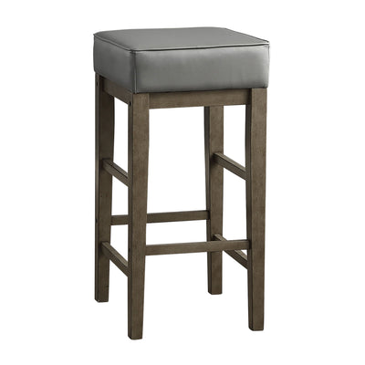 Lexicon 29 Inch Pub Height Wooden Stool Leather Seat Barstool, Gray (Open Box)