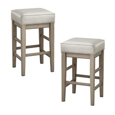 Lexicon 24" Height Wooden Counter Faux Leather Seat Barstool Set, White (4 Pack) - VMInnovations
