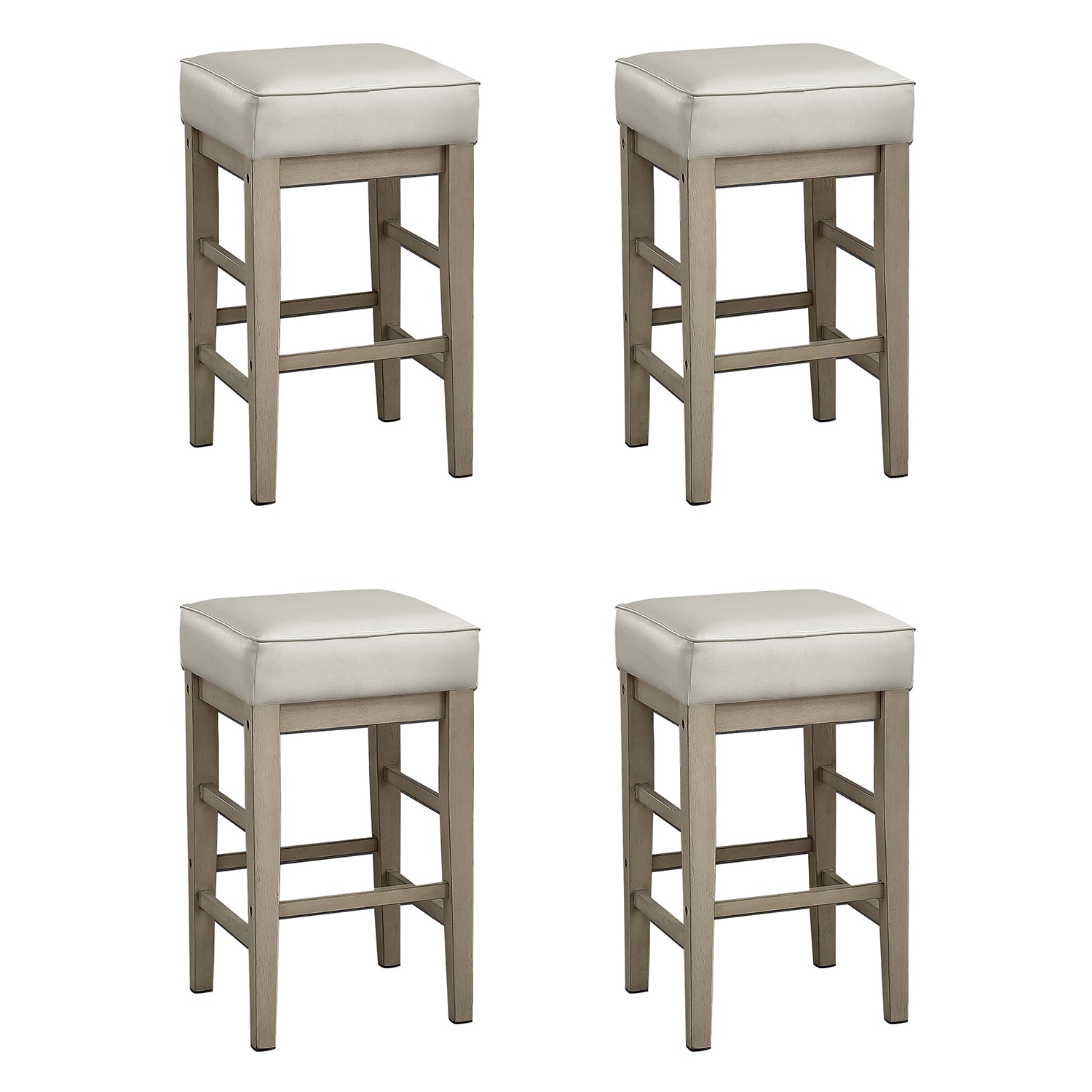 Lexicon 24" Height Wooden Counter Faux Leather Seat Barstool Set, White (4 Pack) - VMInnovations