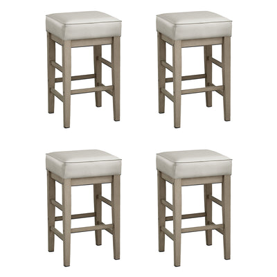 Lexicon 24" Height Wooden Counter Faux Leather Seat Barstool Set, White (4 Pack) - VMInnovations