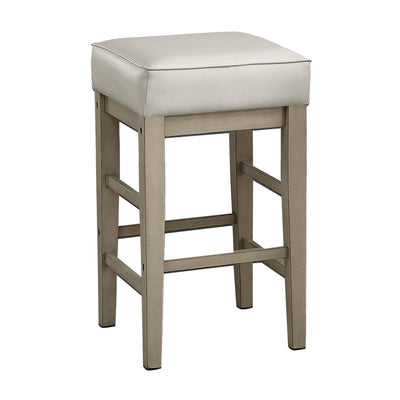 Lexicon 24 Inch Wooden Stool Faux Leather Seat Barstool, White (For Parts)