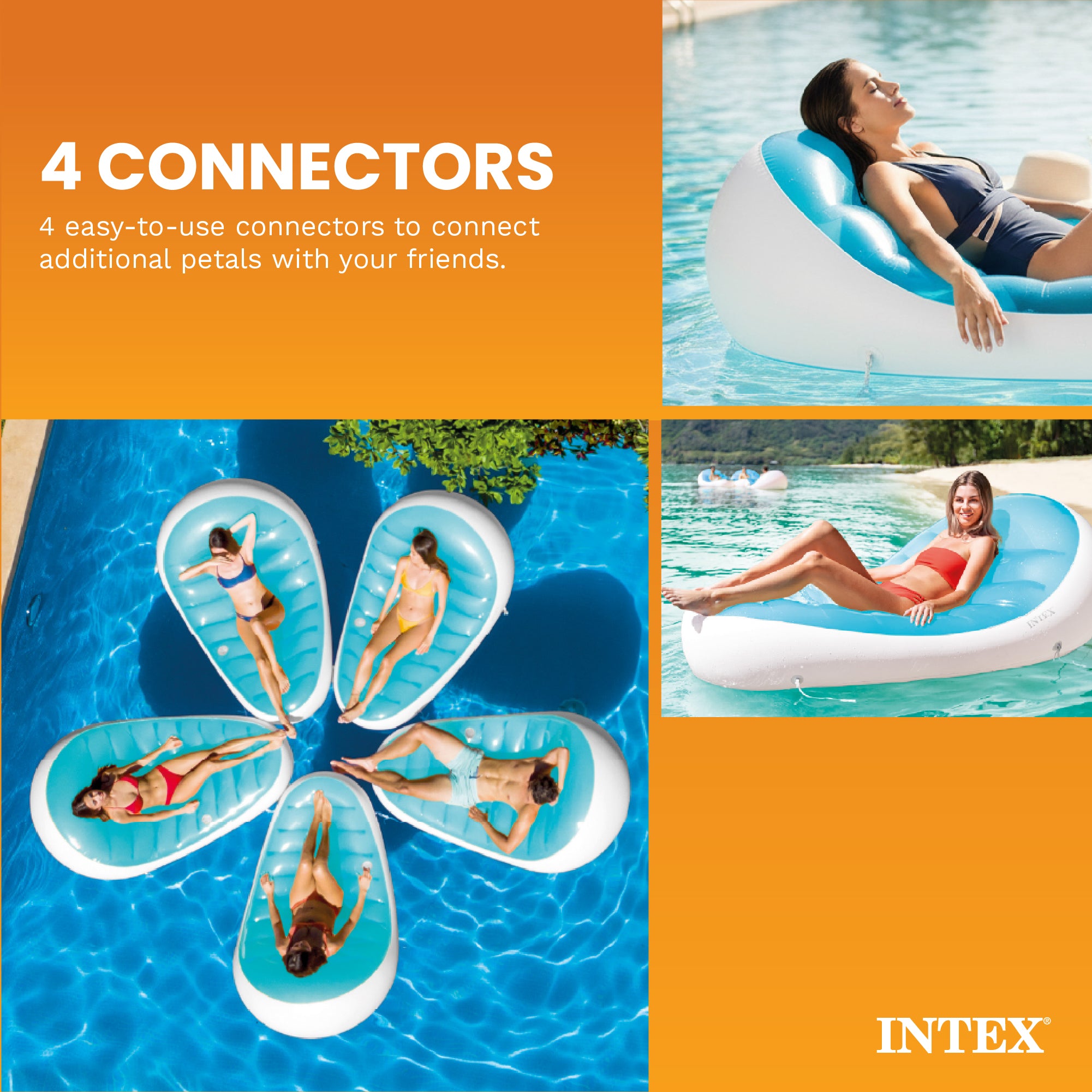 Intex Petal Floating Lounge Chair Pool Float Lounger w/ Cupholder, Blue & White - VMInnovations