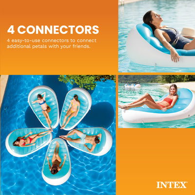 Intex Petal Floating Lounge Chair Pool Float Lounger w/ Cupholder, Blue & White - VMInnovations