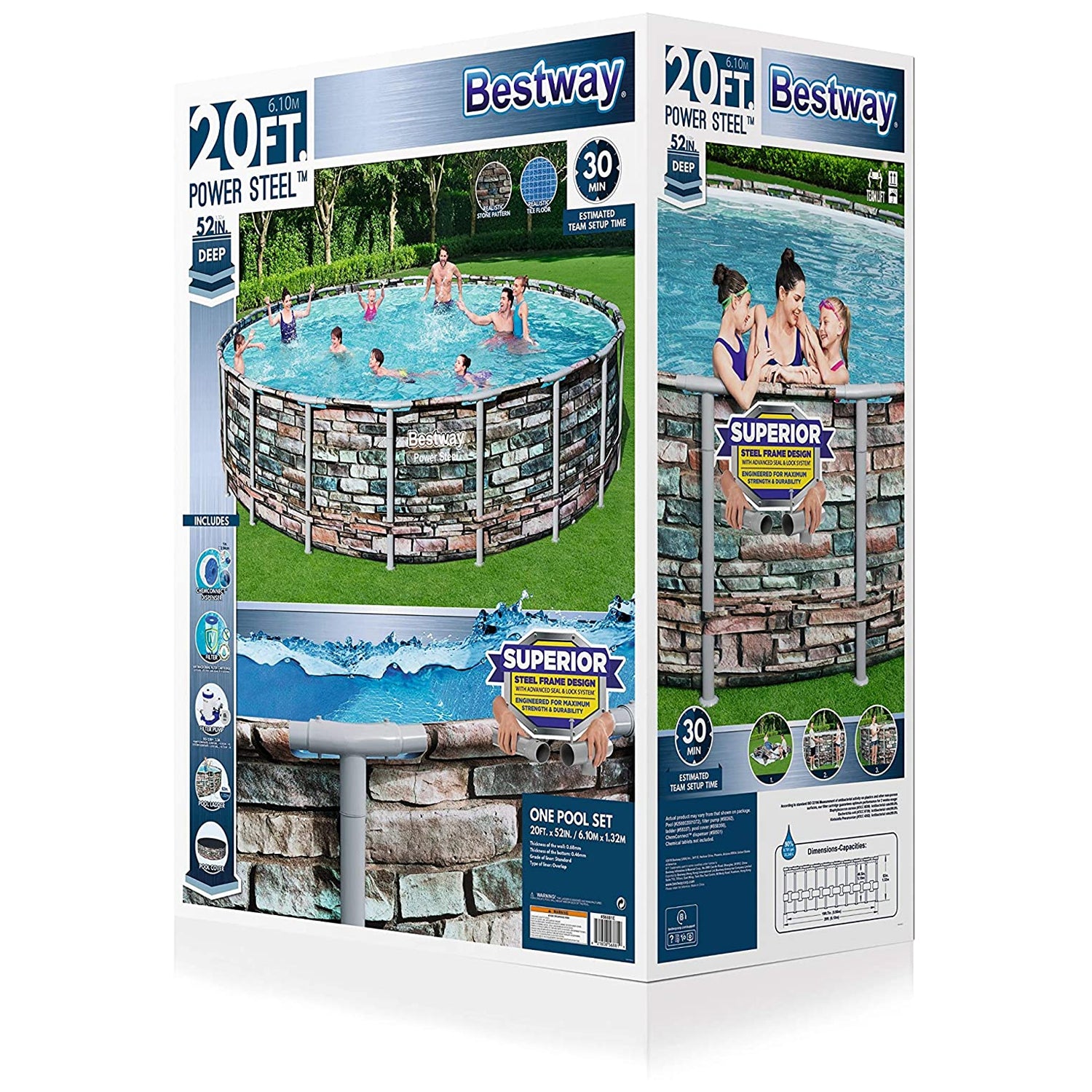 Bestway 20 Foot Steel Frame Above Ground Pool Set with Pump and Ladder(Open Box)