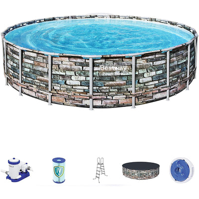 Bestway 20 Foot Steel Frame Above Ground Pool Set with Pump and Ladder(Open Box)