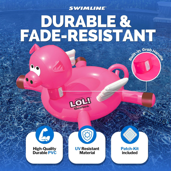 Swimline Large Inflatable LOL Flying Pig Pool Float, Lake Floating Raft, Pink