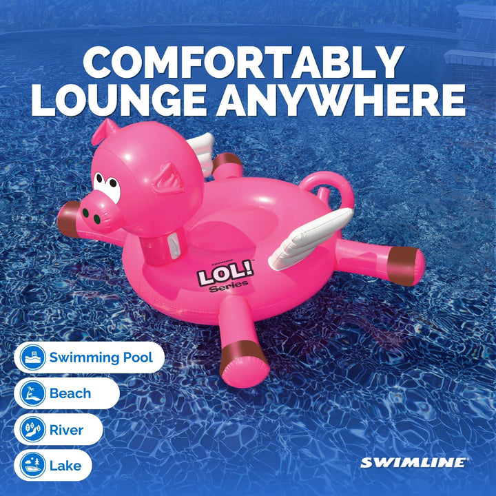Swimline Large Inflatable LOL Flying Pig Pool Float, Lake Floating Raft, Pink