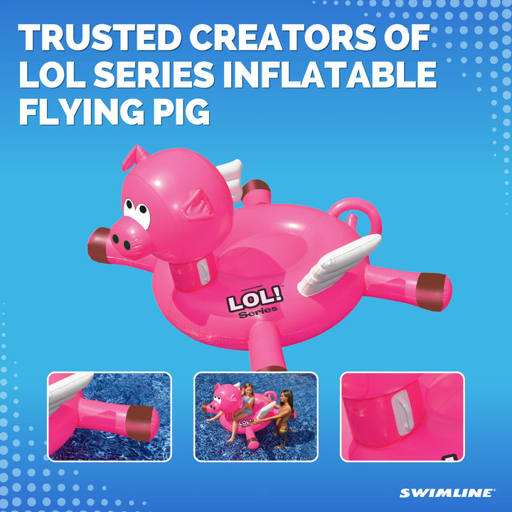 Swimline Large Inflatable LOL Flying Pig Pool Float, Lake Floating Raft, Pink