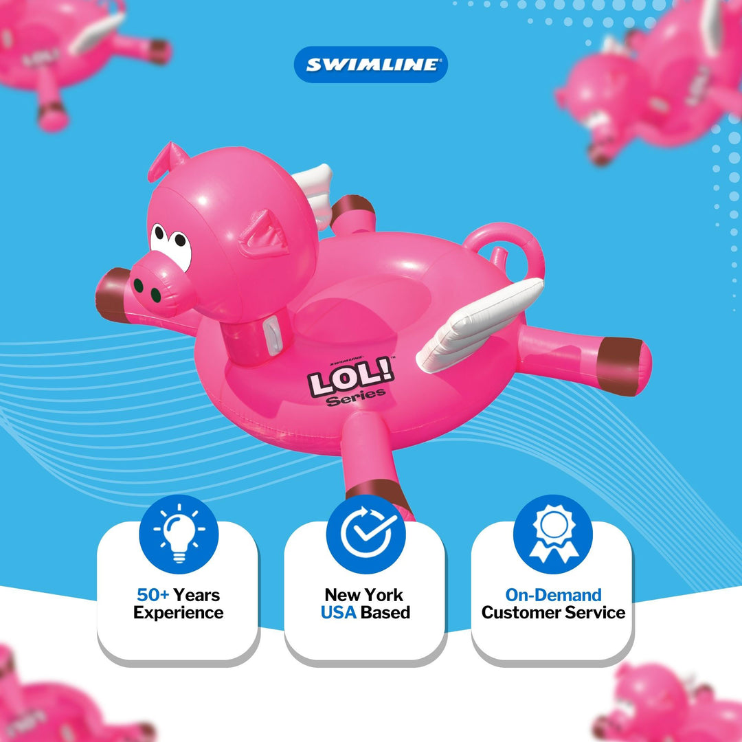 Swimline Large Inflatable LOL Flying Pig Pool Float, Lake Floating Raft, Pink