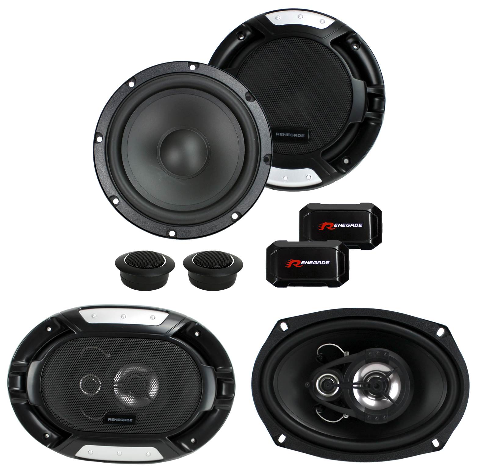 Renegade RX6.2C 6.5" 200W 2 Way Car Components + 2) 6x9" 300W 3-Way Car Speakers