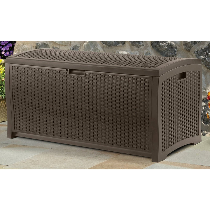 Suncast 73 Gallon Outdoor Deck Box & 99 Gallon Patio Garden Deck Box, Mocha