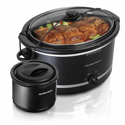 NEW Hamilton Beach 33250 5 Qt. Portable Slow Cooker w/Bonus Party Dipper Warmer
