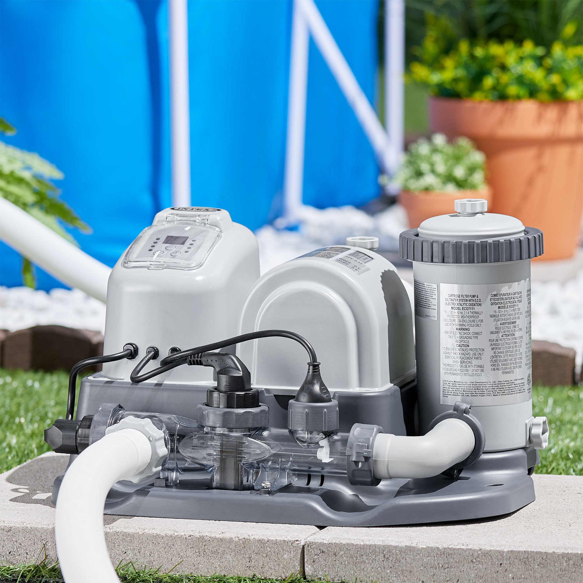 Intex 120V Krystal Clear Saltwater System Pool Chlorinator & Filter Pump (Used)