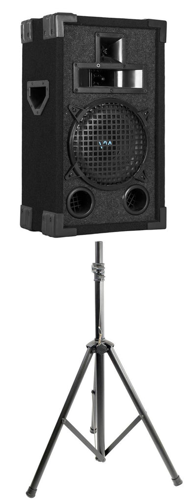New VM Audio VAS310P 600 Watt 3 Way 10" DJ Passive Loud Speaker + Tripod Stand