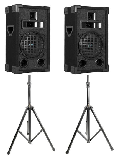 NEW VM Audio VAS310P 1200 Watt 3-Way 10" DJ Passive Loud Speakers + Tripod Stand