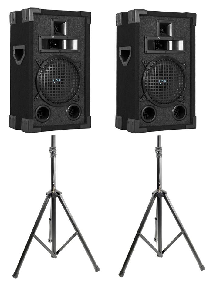 NEW VM Audio VAS310P 1200 Watt 3-Way 10" DJ Passive Loud Speakers + Tripod Stand