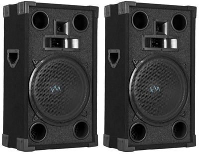 2) VM Audio VAS312P 1800 Watt 3 Way 12" DJ Passive Loud Speakers + Tripod Stands