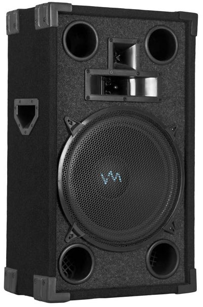 2) VM Audio VAS312P 1800 Watt 3 Way 12" DJ Passive Loud Speakers + Tripod Stands