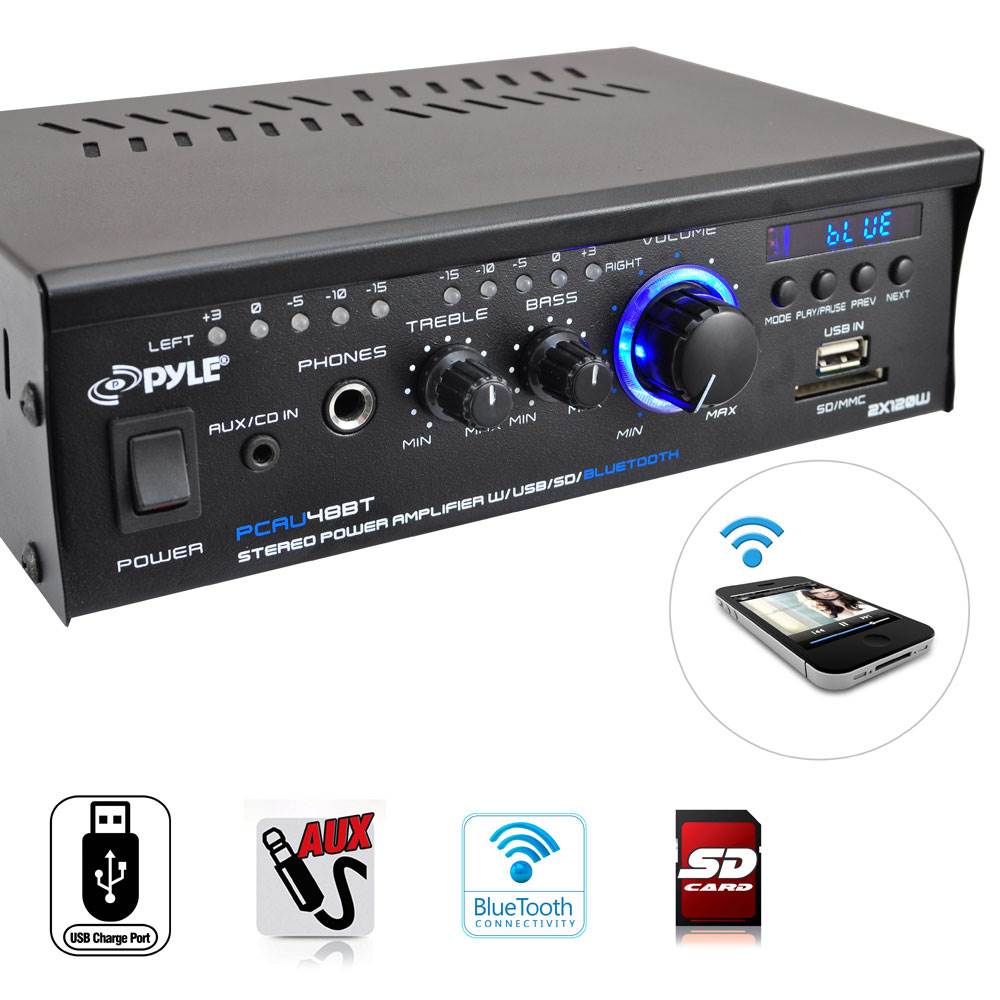 Pyle PCAU48BT Mini Blues Series 2 Channel Bluetooth Amplifier Stereo (4 Pack)