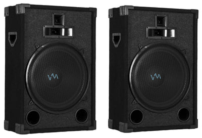 2) VM Audio VAS315P 1200 Watt 3 Way 15" DJ Passive Loud Speaker + Tripod Stands