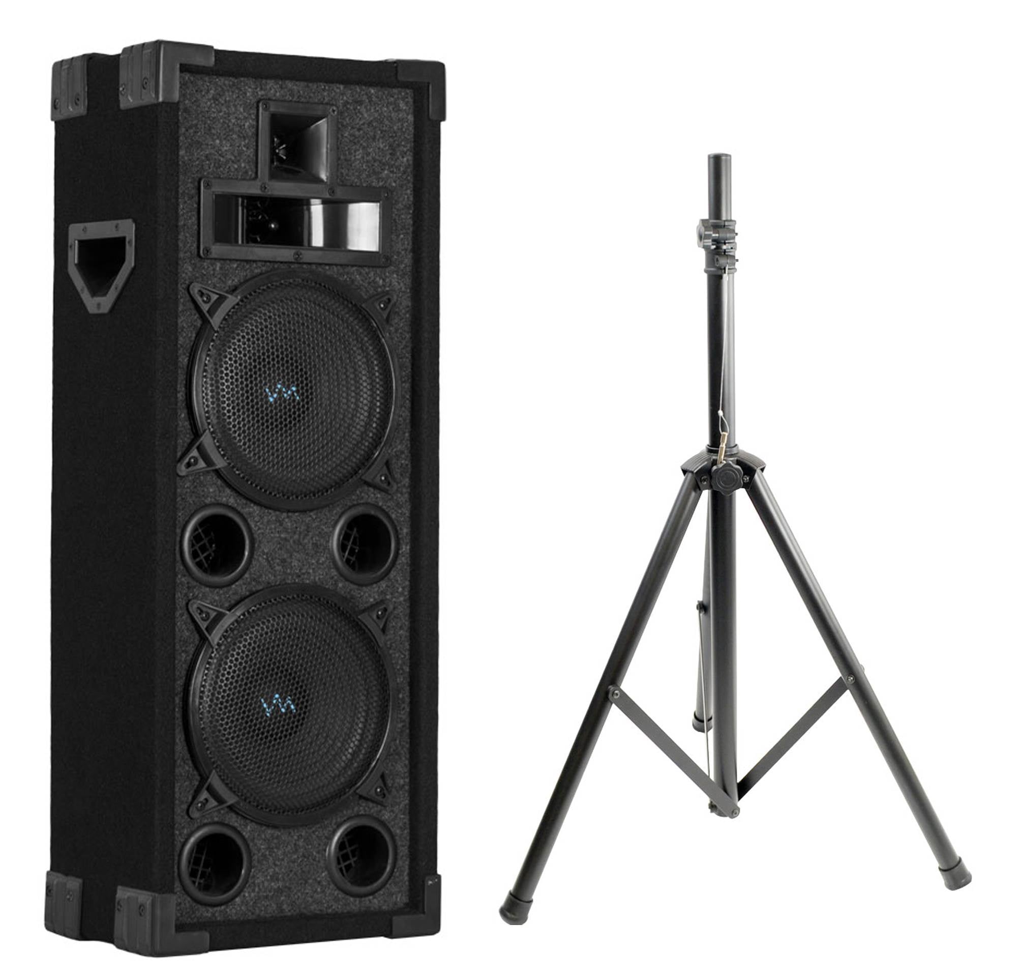 VM Audio VAS4210P 1100W 4-Way Dual 10" DJ Passive Church Speaker + Tripod Stand