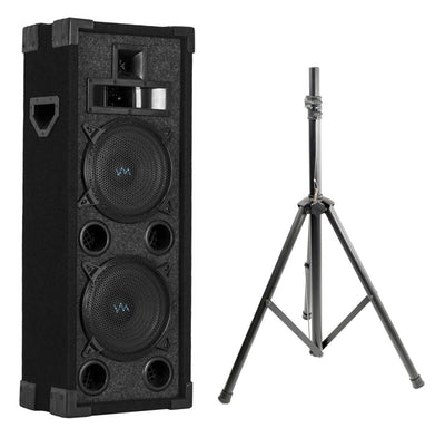 VM Audio VAS4210P 1100W 4-Way Dual 10" DJ Passive Church Speaker + Tripod Stand