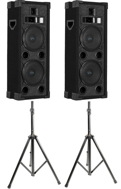 2) VM Audio VAS4210P 2200 Watt 4-Way Dual 10" DJ Loud Speakers + Tripod Stands
