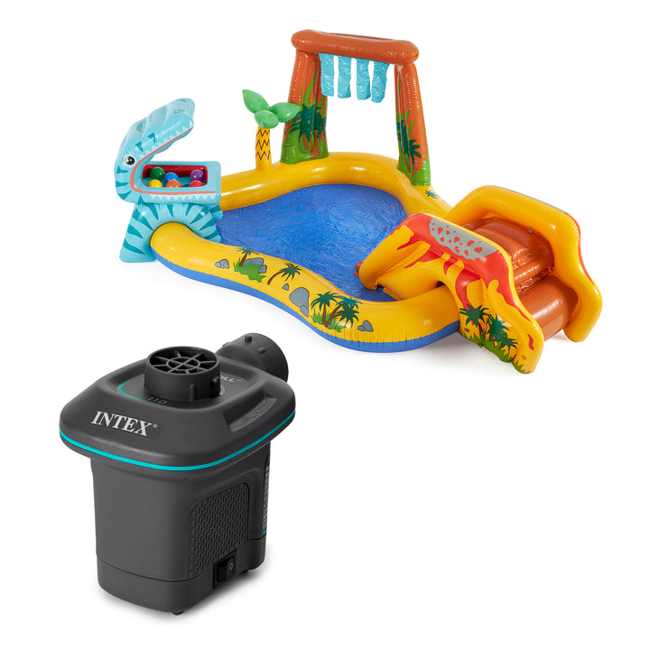 Intex 120V Electric Air Pump & Intex Inflatable Dinosaur Play Center Kids Pool - VMInnovations