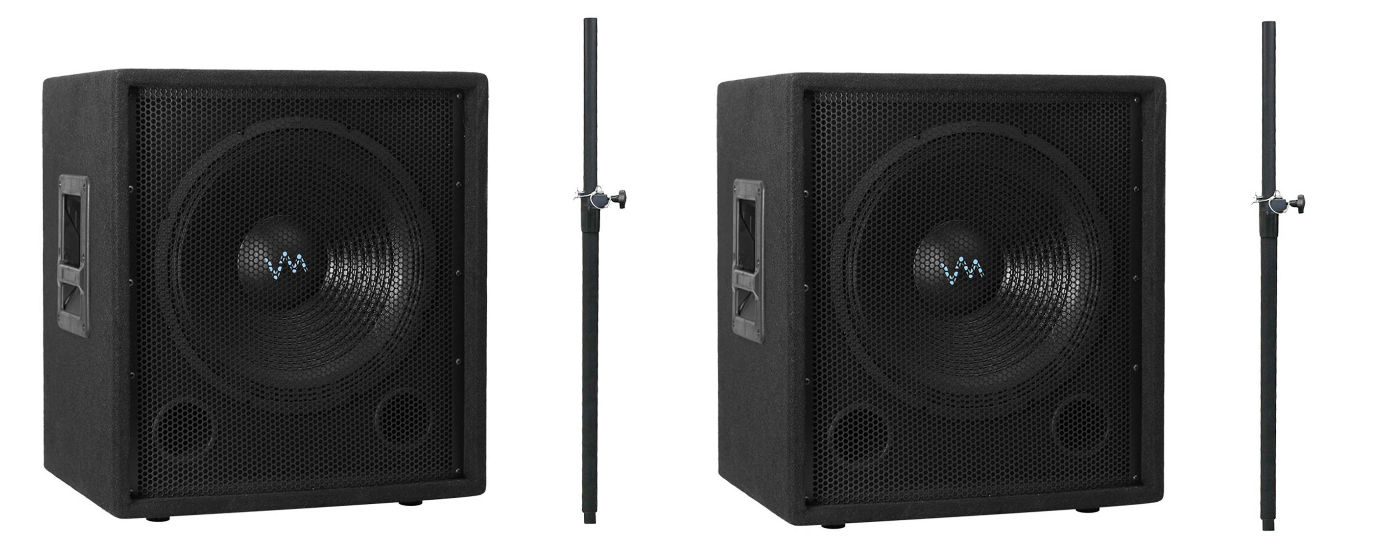VM Audio VAS12SUB 12" 1000 Watt Passive DJ Subwoofers + Speaker Mounting Poles