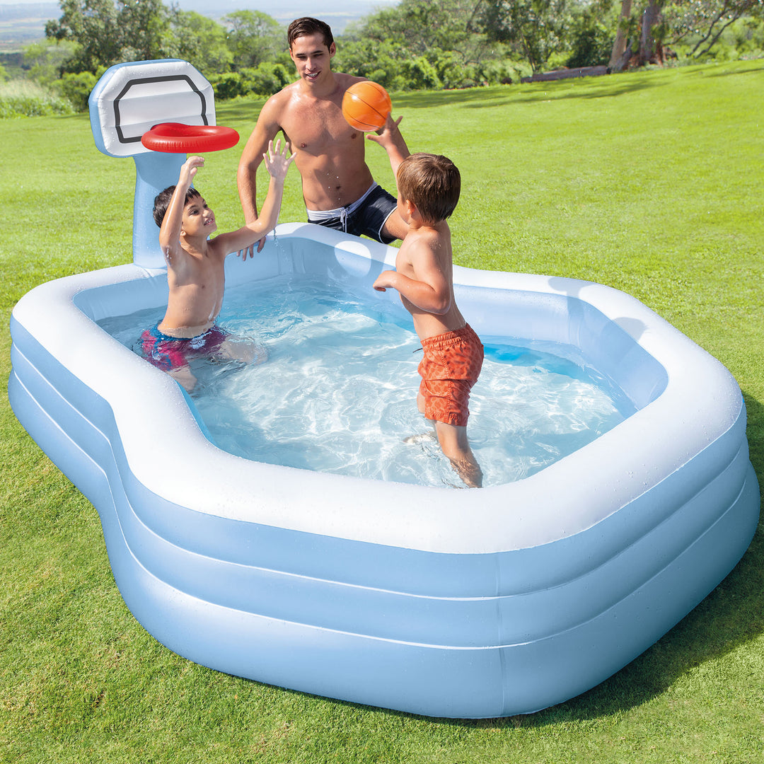 Intex 101 Inch Swim Center Shootin' Hoops Inflatable Family Pool, Blue (Used)