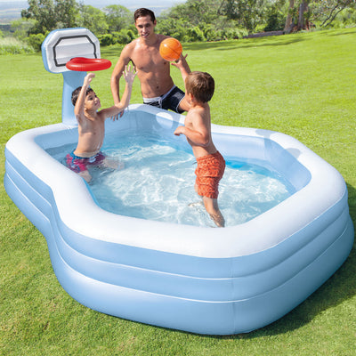 Intex 101 Inch Swim Center Shootin' Hoops Inflatable Family Pool, Blue (Used) - VMInnovations
