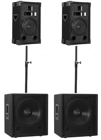VM Audio VAS38P 8" 400W 3 Way DJ Passive Speaker + 12" DJ Subwoofer + Pole