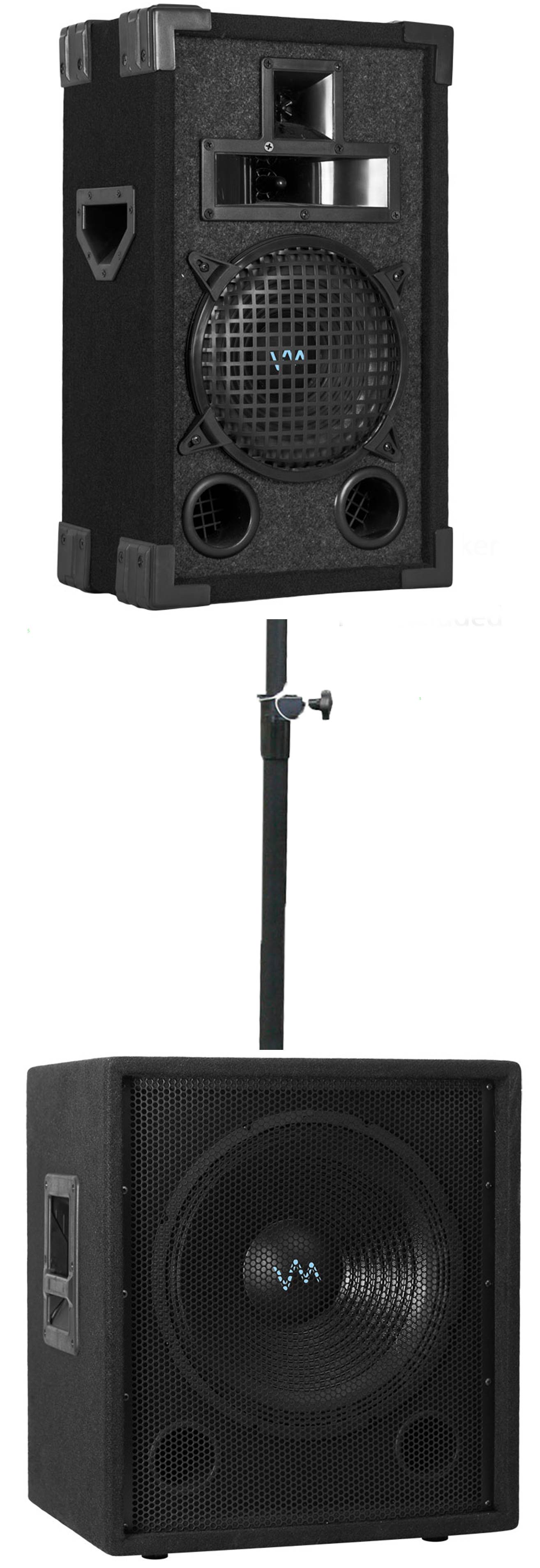 VM Audio VAS15SUB 15" 1500 Watt Passive Sub + VAS310P 10" DJ SPEAKER + Pole