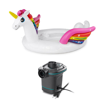 Intex Adult Inflatable Unicorn Party Pool Float + 120V Quick Fill Air Pump