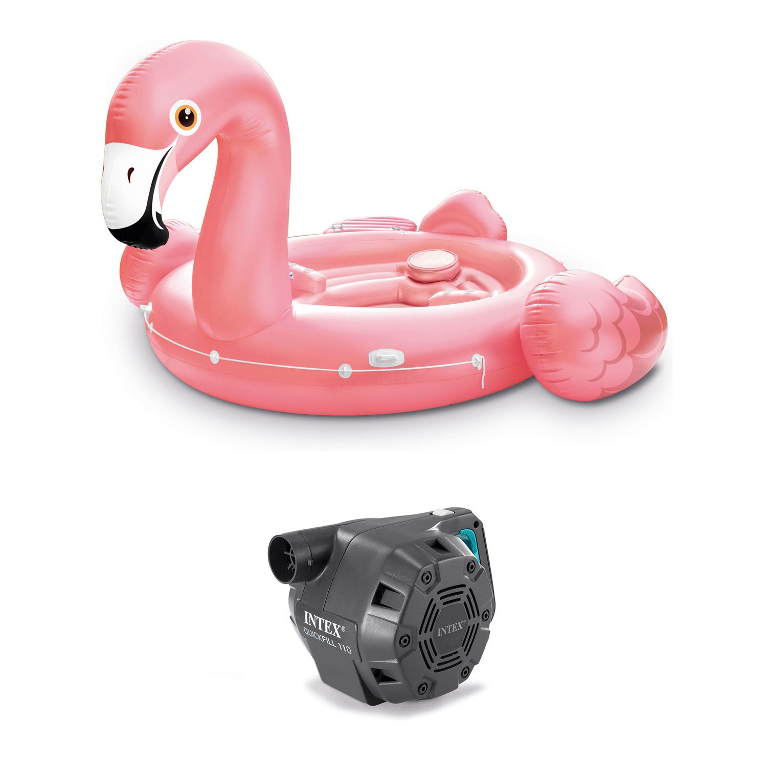 Intex Flamingo Party Inflatable Ride On Pool Float + 120V Quick-Fill Air Pump - VMInnovations