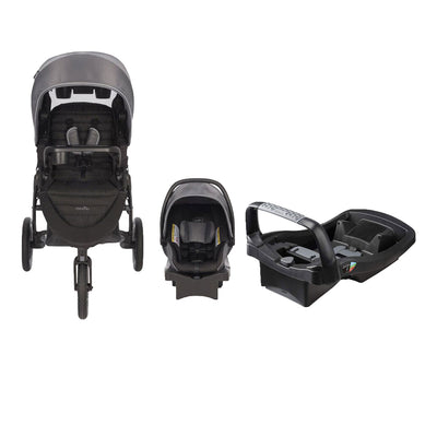 Evenflo Folio3 Stroller System w/ LiteMax Car Seat, Gray & SafeMax Base, Black