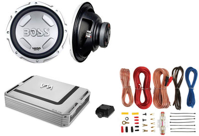 NEW BOSS AUDIO CX122 12" 2800W Car Power Subwoofer Sub + 2 Channel Amp + Amp Kit