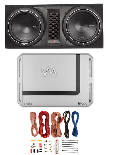 Rockford Fosgate P1-2X12 12" 1000W Dual Subwoofer + Box + 2000W Amp + Amp Kit