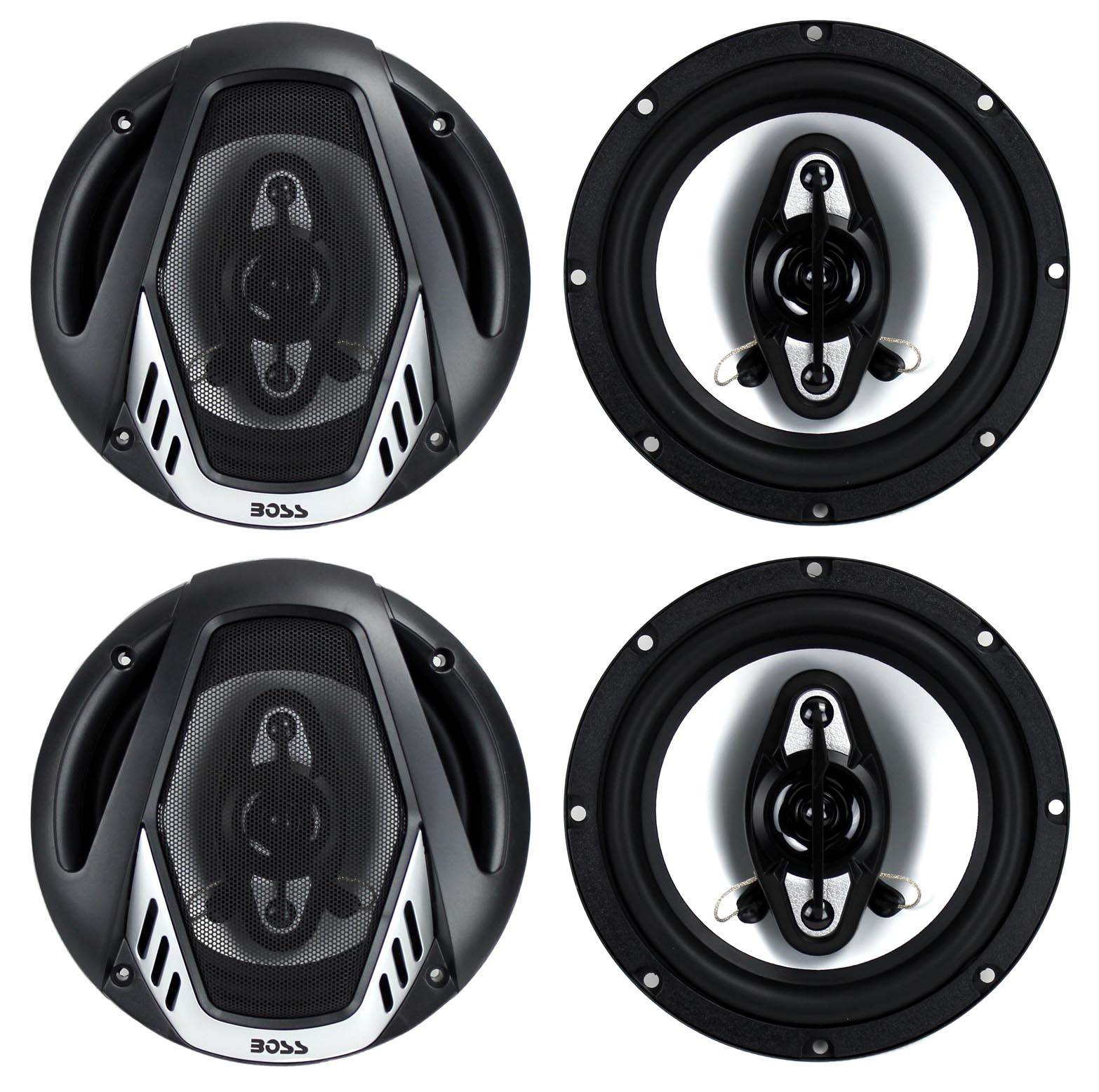 4) NEW BOSS NX654 6.5" 800W 4-Way Car Audio Coaxial Speakers + 4 Channel Amp