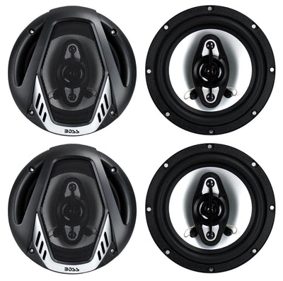 4) NEW BOSS NX654 6.5" 800W 4-Way Car Audio Coaxial Speakers + 4 Channel Amp