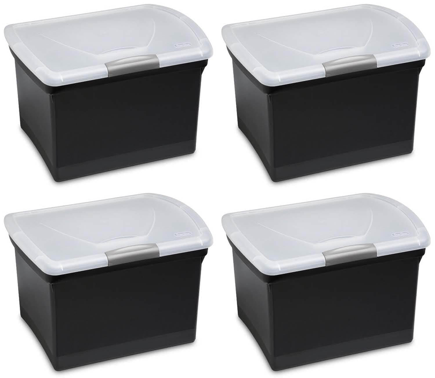 Sterilite Latching Letter Size File Box Clear Lid w/Handle, Black | 18789004 - VMInnovations