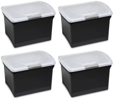 Sterilite Latching Letter Size File Box Clear Lid w/Handle, Black | 18789004 - VMInnovations