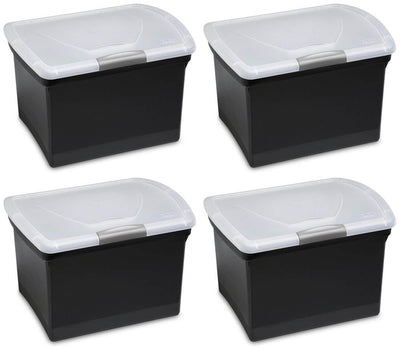 Sterilite Latching Letter Size File Box Clear Lid w/Handle, Black | 18789004