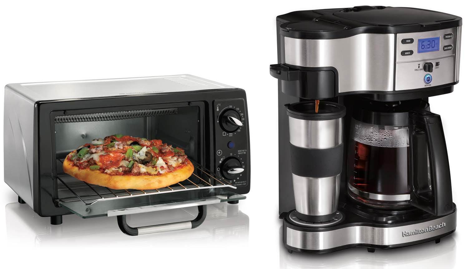 Hamilton Beach 4 Slice Toaster Oven & 12 Cup Digital Coffee Maker Kitchen Bundle